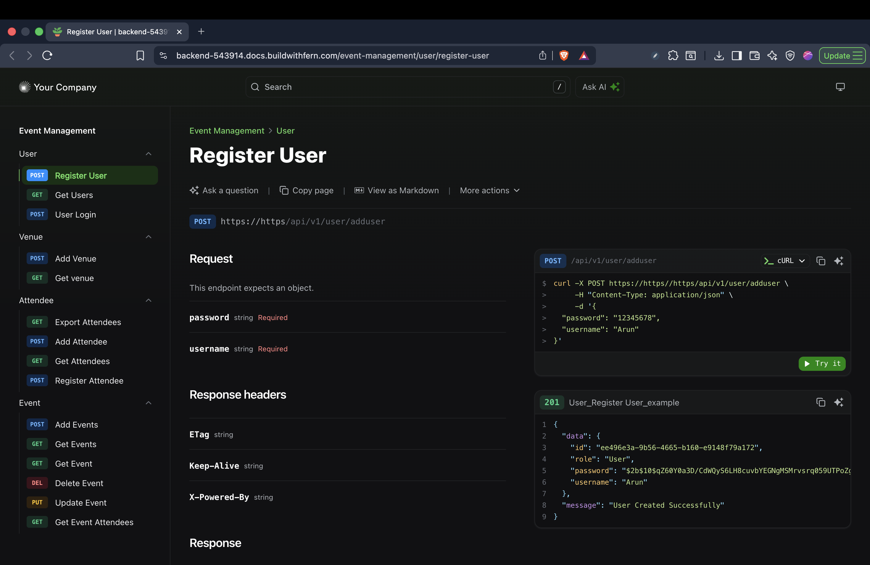 Event Management API Screenshot